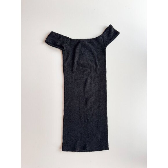 HUNZA G Grace Black Stretch Crinkled Finish Off Shoulder Bodycon Dress, One Size - Picture 5 of 11